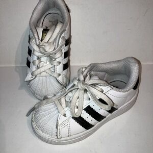 ADIDAS Superstar Black/White Classic Infant Toddler Shoes Sneaker Lace Size 6.5